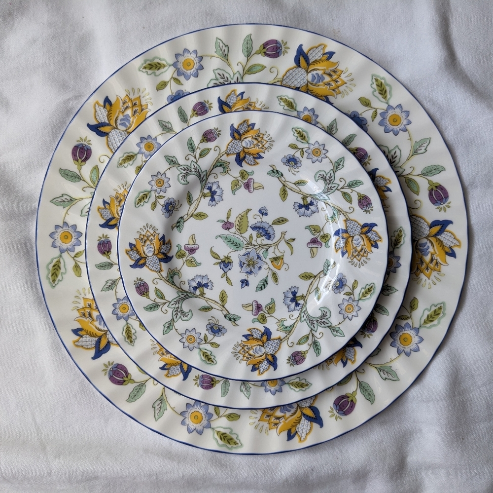 Minton Haddon Hall Blue Floral Bone China Dinner Salad Bread&Butter Plates Disc.